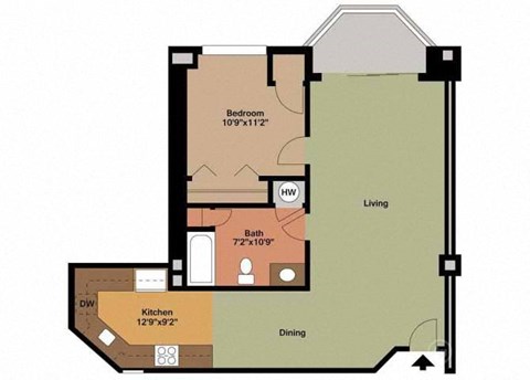 Floor plan for 1 bed, 1 bath, 790 sqft